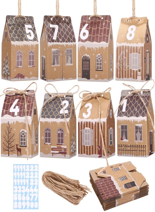 Naler 24 PCS Christmas Advent Calendar Kraft Paper Gift Boxes with Countdown Stickers - 2.7x1.9x2.3in, Xmas Candy House Style Goodies Treat Bags for Christmas Party Favor - Image 2